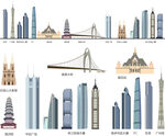 广州广东城市建筑剪影地标插画
