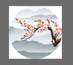 中式水墨梅花山水图