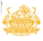 仙鹤聚宝盆无框装饰画