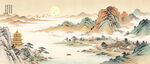 高端宋式美学山水画背景墙