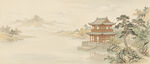 中式古画古风阁楼山水画电视背景