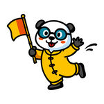 熊猫举旗欢快奔跑