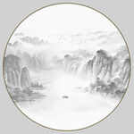 圆形水墨山水画