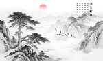 水墨迎客松电视背景墙