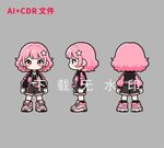粉色短发卡通女孩IP形象三视图