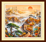 长城国画迎客松背景