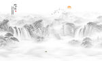 新中式水墨国画电视背景墙壁画