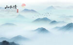 青色绿色山水画