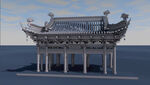 海上中式古亭建筑景观