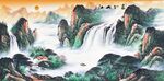 山水国画中的壮丽瀑布景观