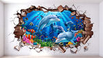 海豚立体墙画