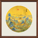 圆形山水国画古风画背景画