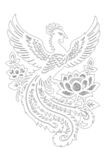 凤凰莲花精美线稿图案
