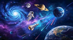 梦幻宇宙星空宇航员星球太空背景