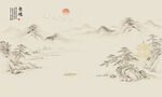 简约留白古风山水画背景墙壁画