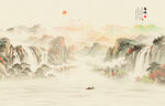 新中式水墨山水背景图壁画壁纸