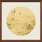 传统古风山水画圆形装饰画