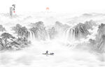 新中式水墨山水背景墙
