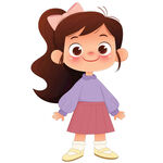 蝴蝶结长马尾紫色卫衣小女孩插画