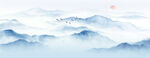 蓝色大气水墨山水画背景墙