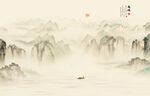 新中式古典古风背景山水画壁画