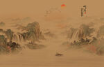 新中式古画古风背景山水画壁画