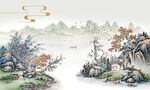 水墨江南山水村居图