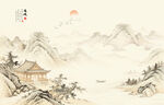 中国风水墨古风山水画背景画壁画