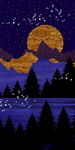 满月星空山湖夜景玄关壁画