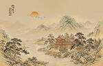 中式古风古典山水画背景壁画