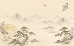 中式水墨山水国画电视背景墙
