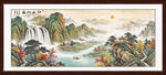 新中式青绿沙发山水客厅壁画