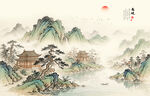 中国风水墨古风山水画背景画