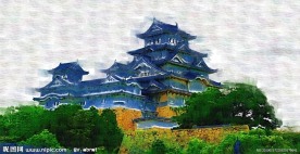 中国风格古建筑油画