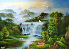 油画风景 漂亮的山水油画