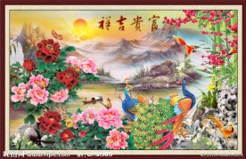 孔雀牡丹富贵图