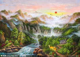 油画风景 漂亮的山水油画