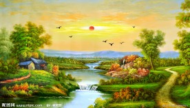 油画风景 漂亮的山水油画