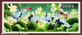 仙鹤图 荷花 国画