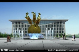 广场雕塑喷泉效果图