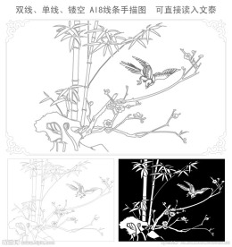 梅竹鸟线条图