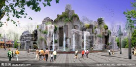 文化广场假山效果图方案