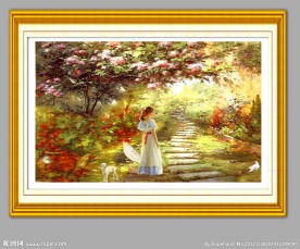 油画贵族花园古典田园树林PSD源文件