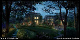 别墅小区傍晚透视图