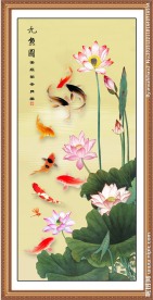 荷花九鱼图