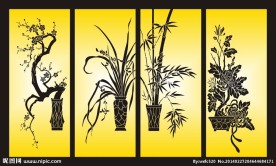 梅兰竹菊 花瓶 盆栽