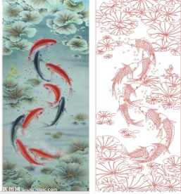 九鱼图 荷花九鱼