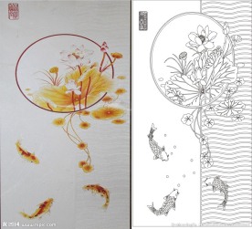 荷花 鱼 线条 荷韵