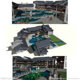 徽派中式会所建筑模型