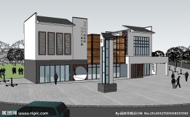 新中式徽派会所SU模